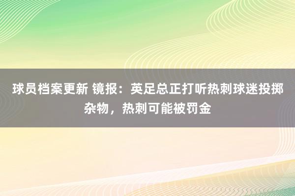 球员档案更新 镜报：英足总正打听热刺球迷投掷杂物，热刺可能被罚金