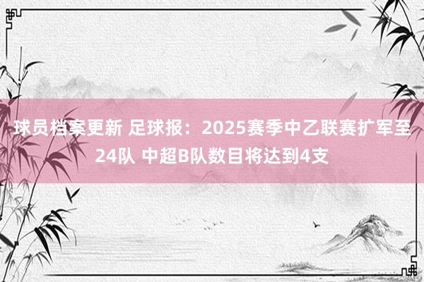 球员档案更新 足球报：2025赛季中乙联赛扩军至24队 中超B队数目将达到4支