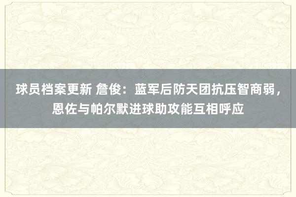 球员档案更新 詹俊：蓝军后防天团抗压智商弱，恩佐与帕尔默进球助攻能互相呼应